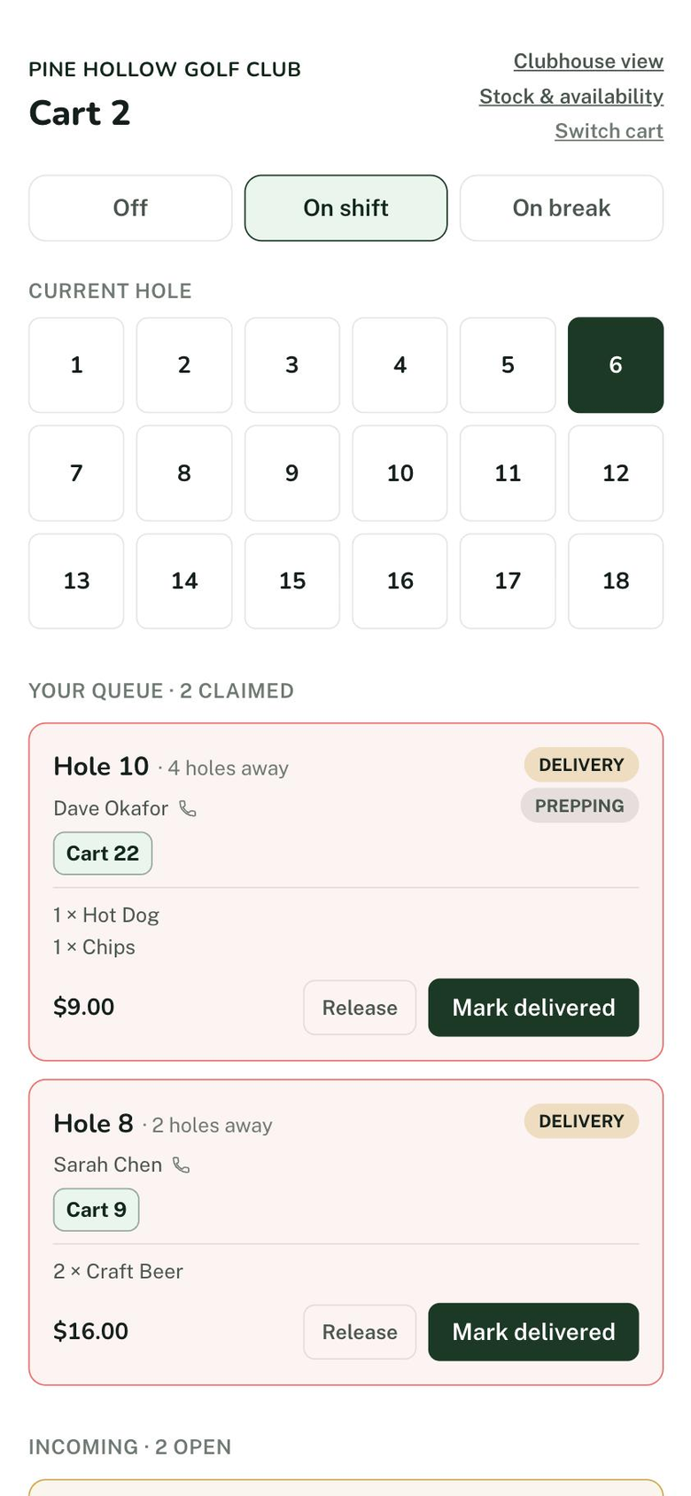 For the cart screen