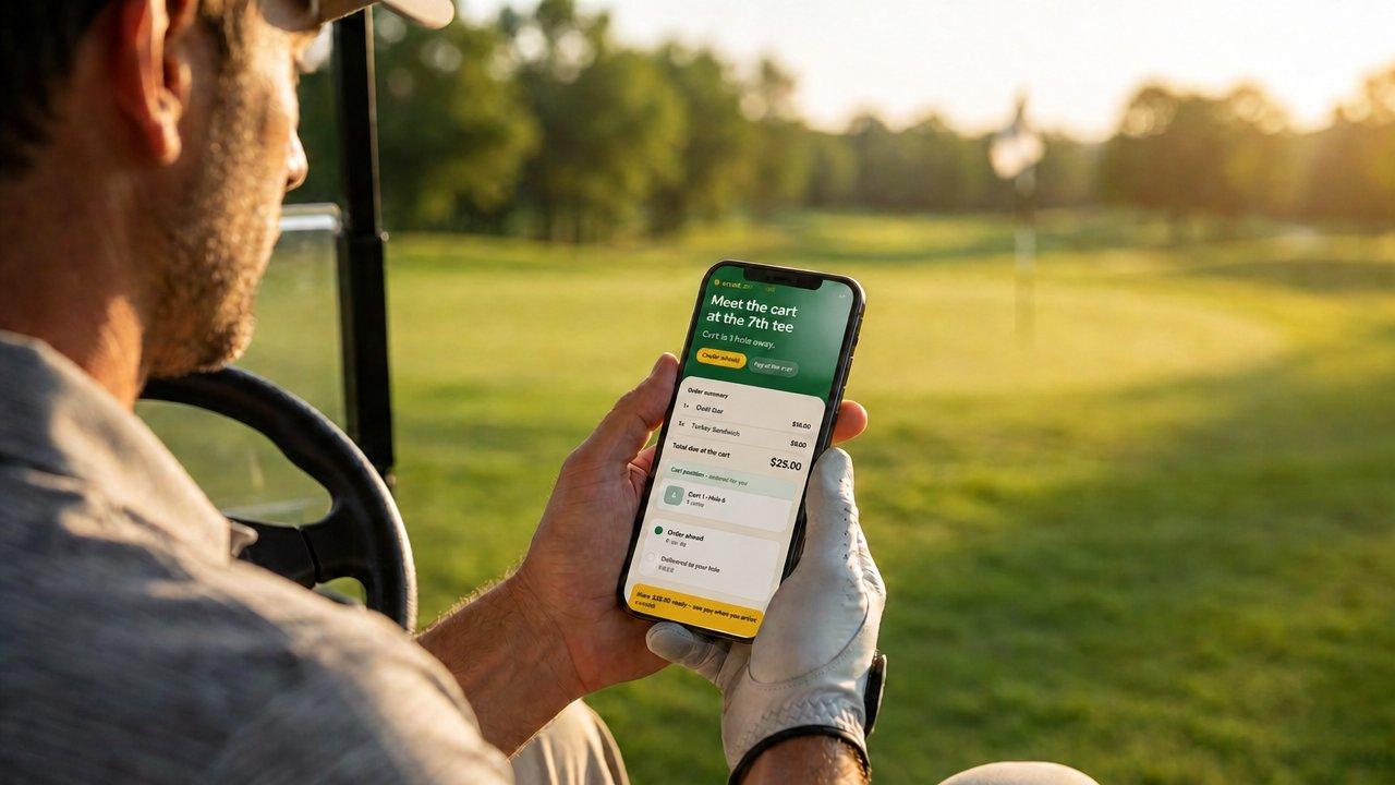 Golfer ordering from the cart on the course